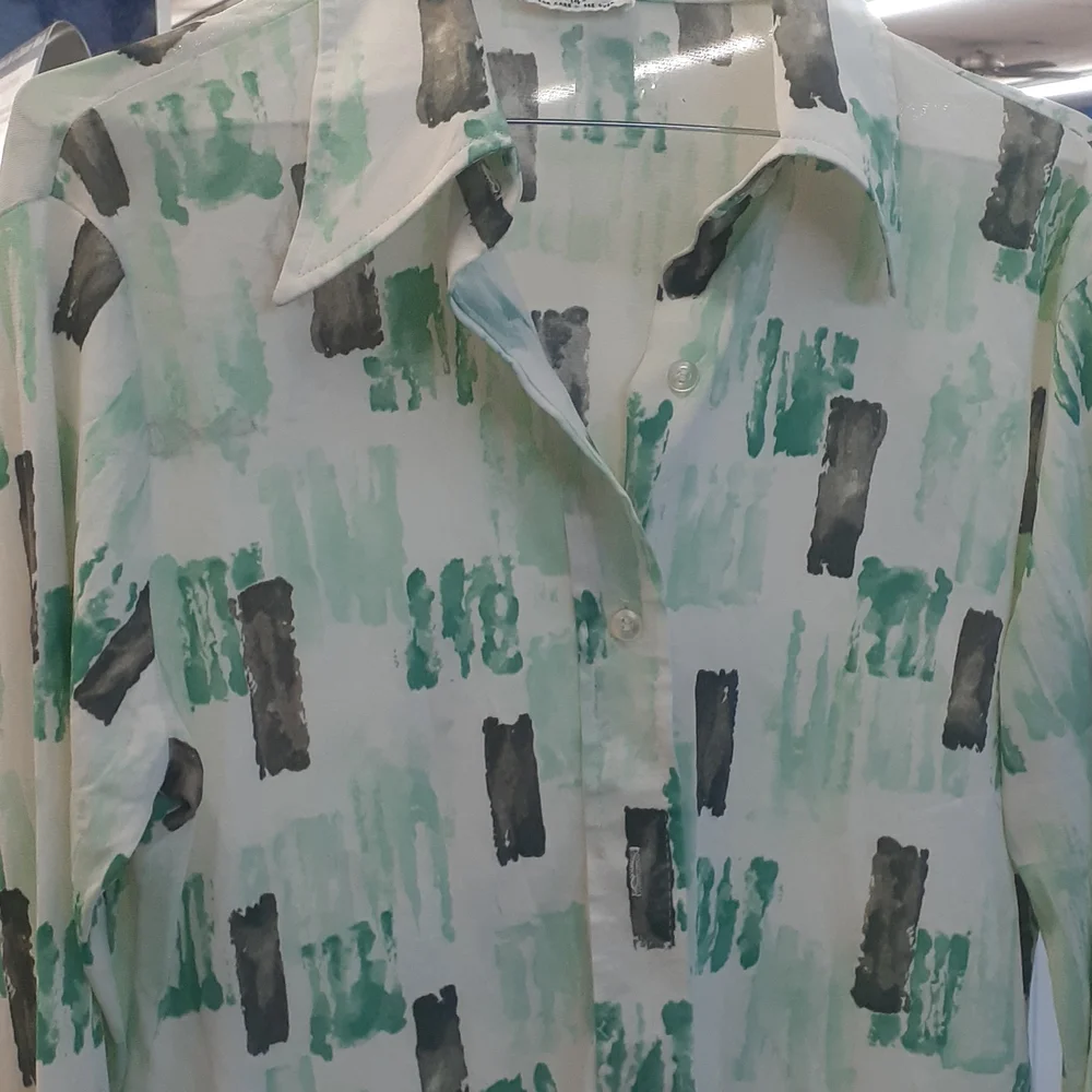 Vtg 70’s Alfred Dunner Long Sleeve Tie Dye sz 14 multi Green sponge  Imprint - Picture 3 of 7